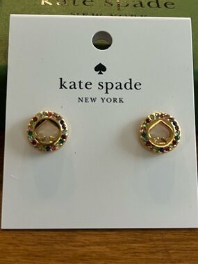 Kate Spade gold-tone pavé halo stud earrings with multicolor crystals NEW